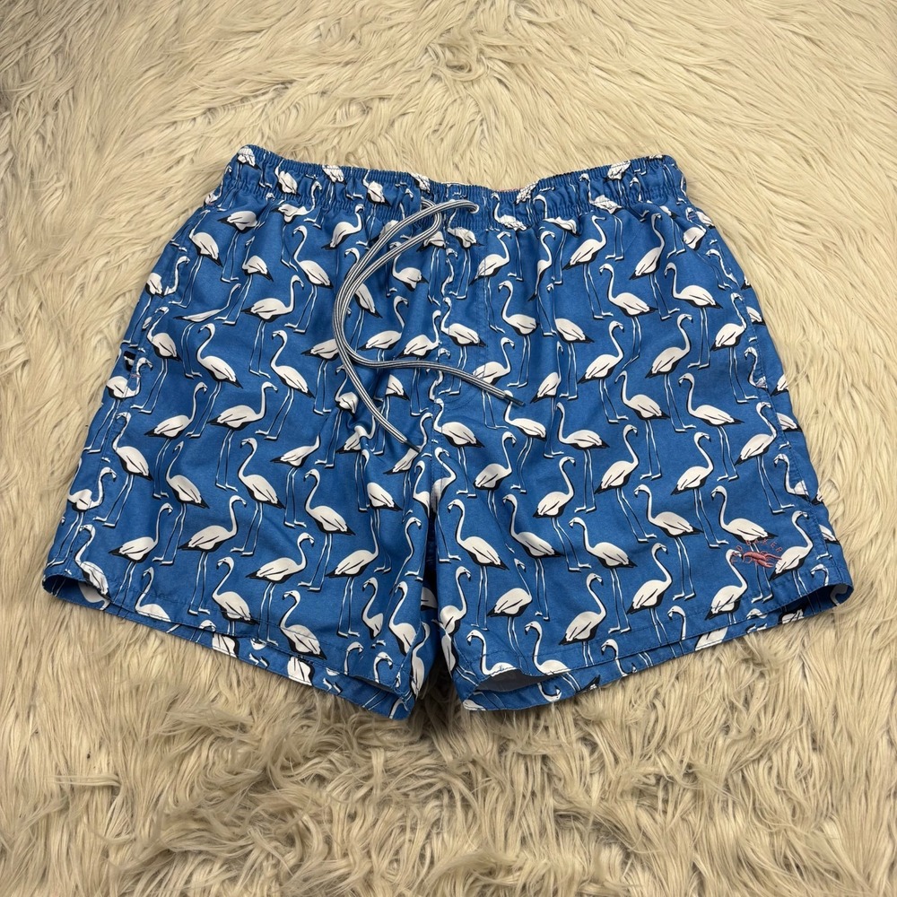 Ted Baker Men's L (4) Blue Flamingo Print Swim Shorts Mesh Liner Resort Beach